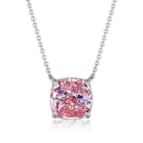 Cushion Cut Pink Solitaire Pendant Necklace in 925 Sterling Silver