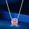 Cushion Cut Pink Solitaire Pendant Necklace in 925 Sterling Silver