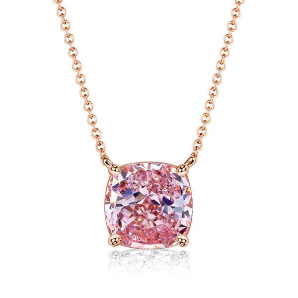 Cushion Cut Pink Solitaire Pendant Necklace in 925 Sterling Silver