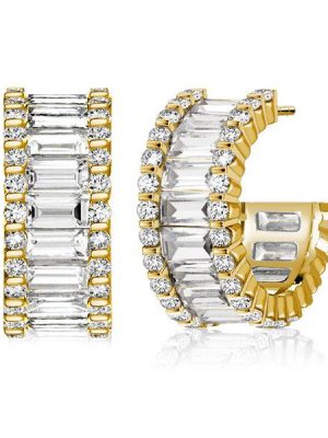 Triple Row Baguette Hoop Earrings - 925 Sterling Silver, Gold & Rose Gold Options