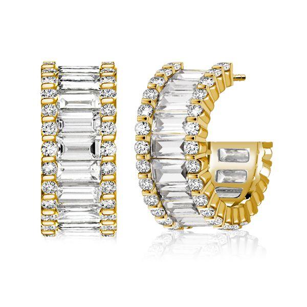 Triple Row Baguette Hoop Earrings - 925 Sterling Silver, Gold & Rose Gold Options