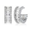 Triple Row Baguette Hoop Earrings - 925 Sterling Silver, Gold & Rose Gold Options