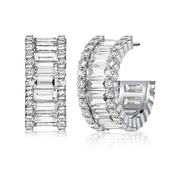 Triple Row Baguette Hoop Earrings - 925 Sterling Silver, Gold & Rose Gold Options