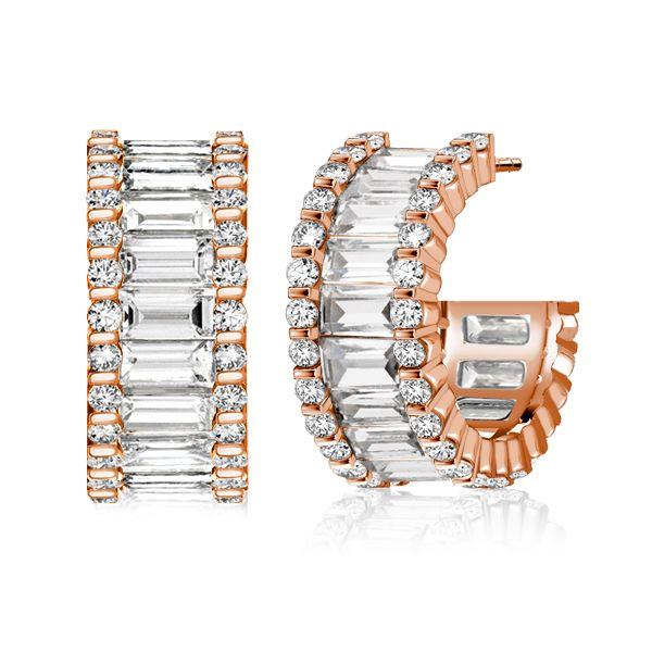 Triple Row Baguette Hoop Earrings - 925 Sterling Silver, Gold & Rose Gold Options