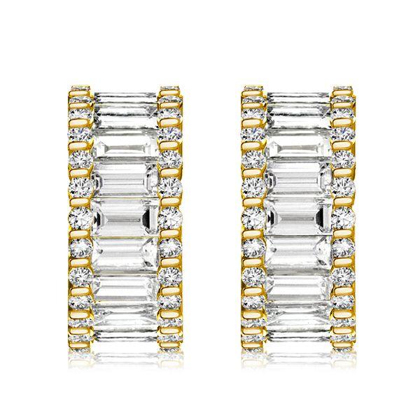 Triple Row Baguette Hoop Earrings - 925 Sterling Silver, Gold & Rose Gold Options