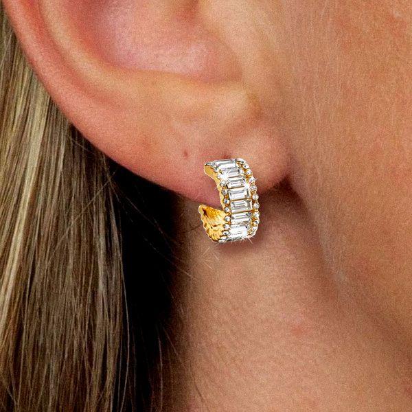 Triple Row Baguette Hoop Earrings - 925 Sterling Silver, Gold & Rose Gold Options