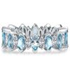 Marquise Aquamarine & White Sapphire Sterling Silver Wedding Band