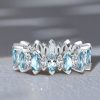 Marquise Aquamarine & White Sapphire Sterling Silver Wedding Band
