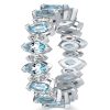 Marquise Aquamarine & White Sapphire Sterling Silver Wedding Band