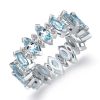 Marquise Aquamarine & White Sapphire Sterling Silver Wedding Band