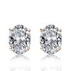 Rose Gold Plated Oval Stud Earrings for Women Sterling Silver Solitaire Style