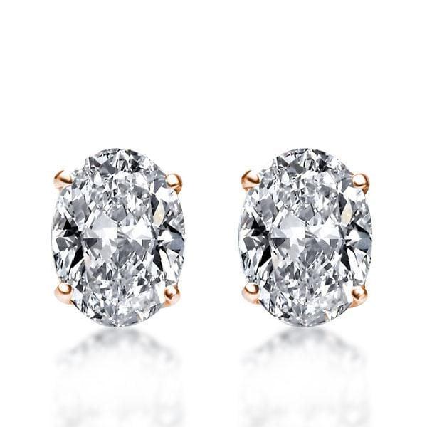 Rose Gold Plated Oval Stud Earrings for Women Sterling Silver Solitaire Style