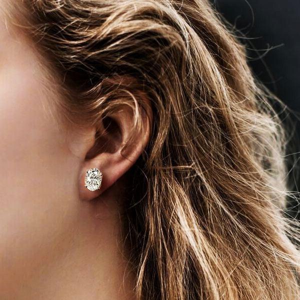Rose Gold Plated Oval Stud Earrings for Women Sterling Silver Solitaire Style