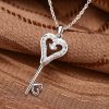 Sterling Silver Key Pendant Necklace with White Sapphire Accent - 18 Inch