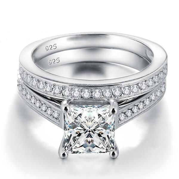Princess Cut Sterling Silver Bridal Set - 2.43 CT. TW. Cubic Zirconia