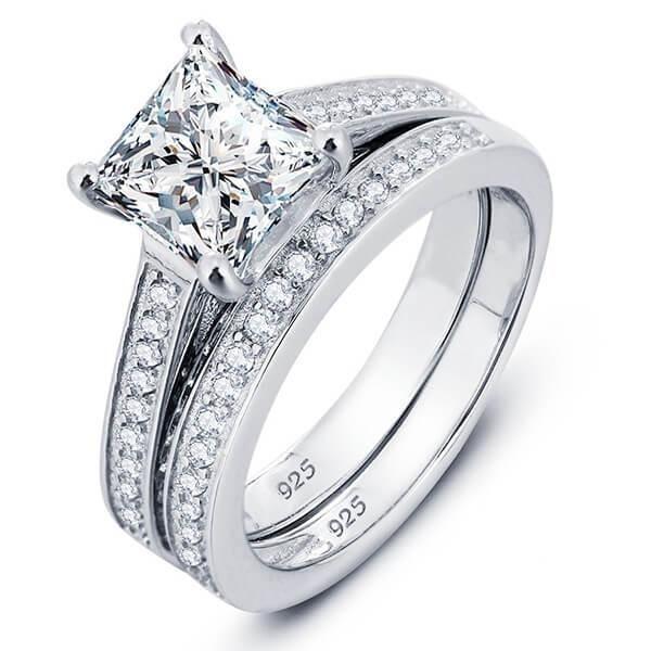 Princess Cut Sterling Silver Bridal Set - 2.43 CT. TW. Cubic Zirconia