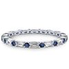 Sterling Silver Bezel Setting Engagement Ring Set with White & Blue Sapphire Stones