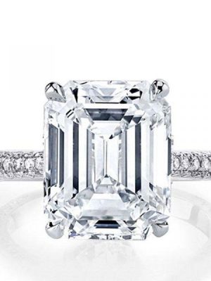 Classic Emerald Cut Created White Sapphire Engagement Ring - 925 Sterling Silver