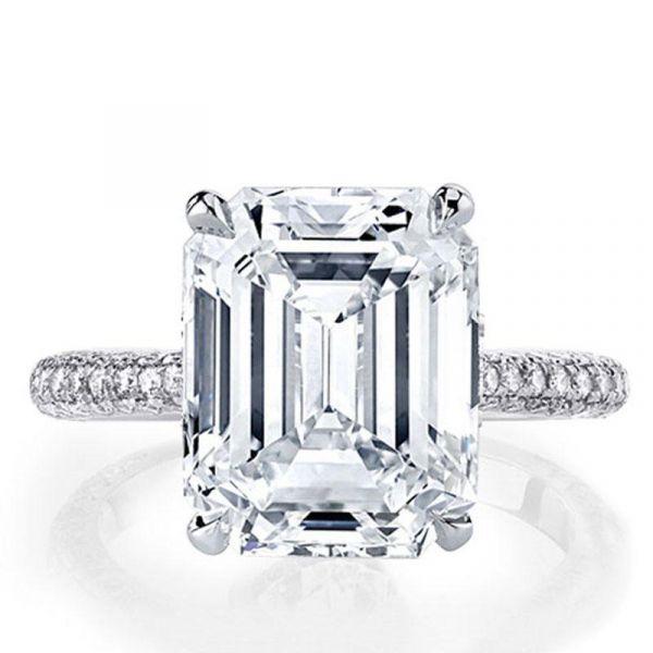 Classic Emerald Cut Created White Sapphire Engagement Ring - 925 Sterling Silver