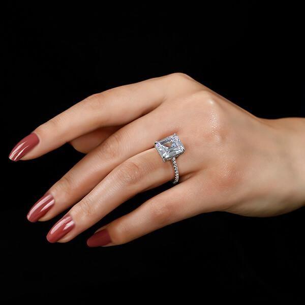 Classic Emerald Cut Created White Sapphire Engagement Ring - 925 Sterling Silver