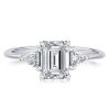 Emerald Cut Three Stone Engagement Ring - 925 Sterling Silver