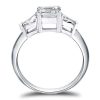 Emerald Cut Three Stone Engagement Ring - 925 Sterling Silver
