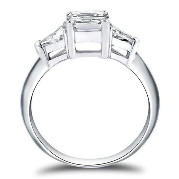 Emerald Cut Three Stone Engagement Ring - 925 Sterling Silver
