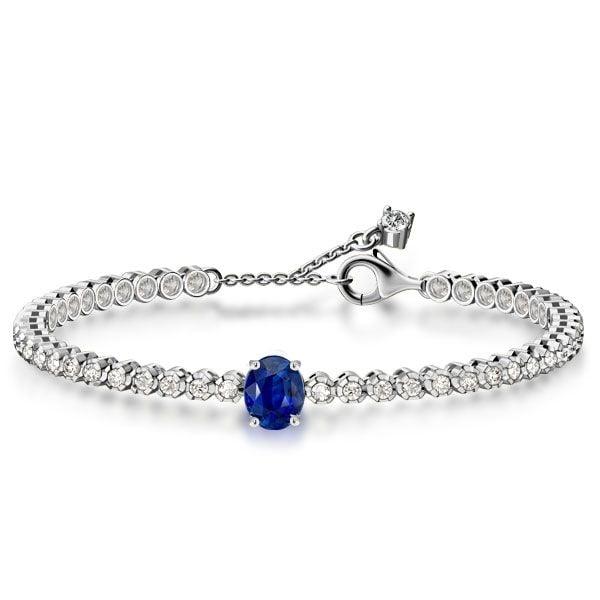 Blue Sapphire Tennis Bracelet for Women in 925 Sterling Silver with Oval and Round Cuts