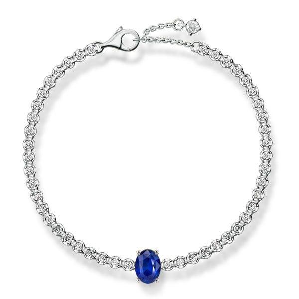 Blue Sapphire Tennis Bracelet for Women in 925 Sterling Silver with Oval and Round Cuts