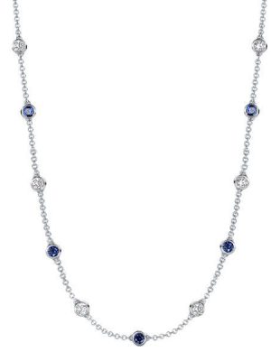 Blue & White Sapphire Bezel Set Sterling Silver Tennis Necklace - 16-22 Inches
