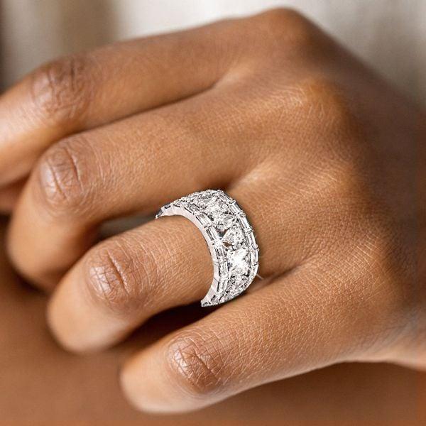 Multi-Row Pear Cut White Sapphire Eternity Wedding Band in Sterling Silver