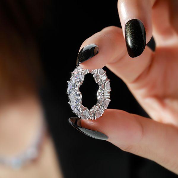 Heart Eternity Band - Created White Sapphire Wedding Ring in Sterling Silver