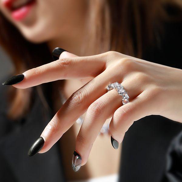 Heart Eternity Band - Created White Sapphire Wedding Ring in Sterling Silver