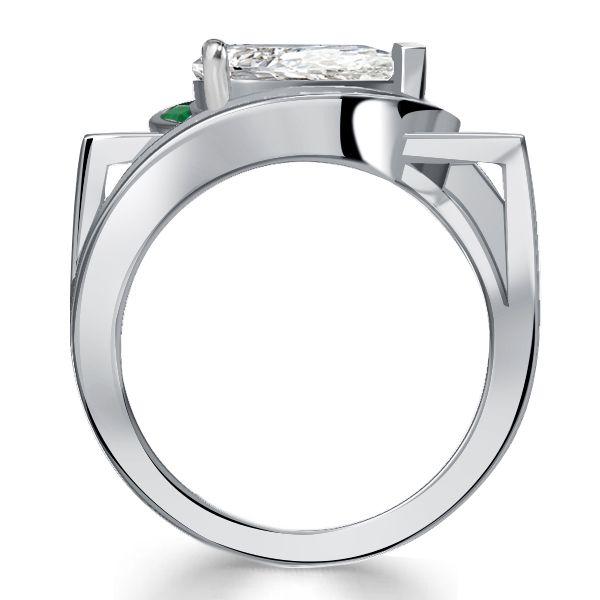 Art Deco Emerald Green Pear Cut Wedding Ring - 925 Sterling Silver