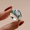 Art Deco Emerald Green Pear Cut Wedding Ring - 925 Sterling Silver