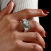 Art Deco Emerald Green Pear Cut Wedding Ring - 925 Sterling Silver