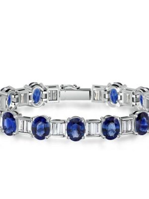 Sterling Silver Oval and Baguette Cut Tennis Bracelet for Women with 28.24 CT. TW Stones