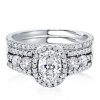 Halo Half Eternity Multi-Row Oval Cut Bridal Wedding Ring Set in Sterling Silver