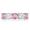 Cushion Cut Pink Stone Half Eternity Sterling Silver Wedding Band