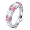 Cushion Cut Pink Stone Half Eternity Sterling Silver Wedding Band