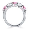 Cushion Cut Pink Stone Half Eternity Sterling Silver Wedding Band