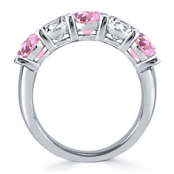 Cushion Cut Pink Stone Half Eternity Sterling Silver Wedding Band