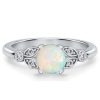 Round Cut Opal Engagement Ring in Rhodium Plated 925 Sterling Silver