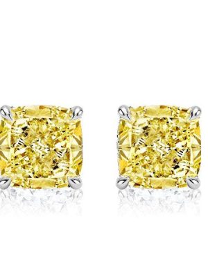 Cushion Cut Yellow Topaz Stud Earrings - 925 Sterling Silver