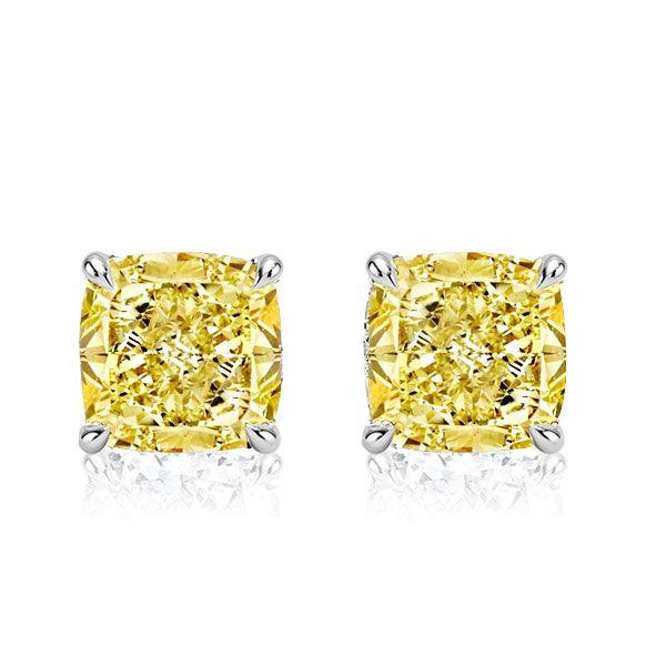 Cushion Cut Yellow Topaz Stud Earrings - 925 Sterling Silver
