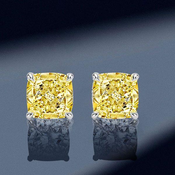Cushion Cut Yellow Topaz Stud Earrings - 925 Sterling Silver