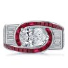 Art Deco Pear Ruby Ring - 925 Sterling Silver Wedding Ring for Women