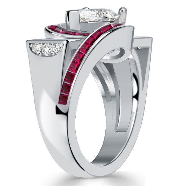 Art Deco Pear Ruby Ring - 925 Sterling Silver Wedding Ring for Women