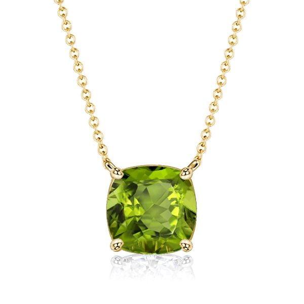 Cushion Cut Peridot Solitaire Pendant Necklace in Sterling Silver