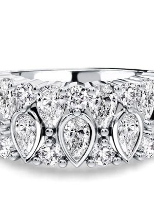 Sterling Silver Bezel Set Anniversary Band Ring with Round & Pear Cut White Sapphire
